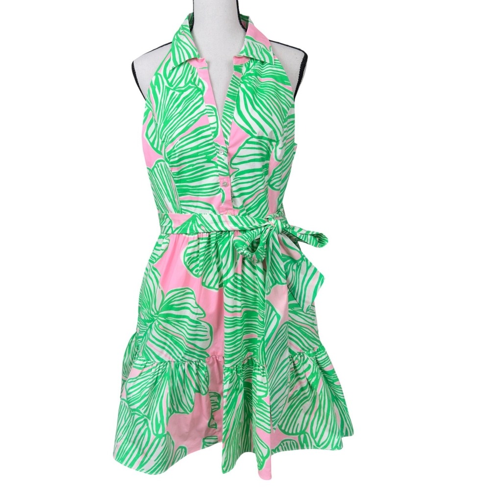Lilly Pulitzer NWT Trisha Shirtdress Women 6 Pink Green Who Let The Fronds Out